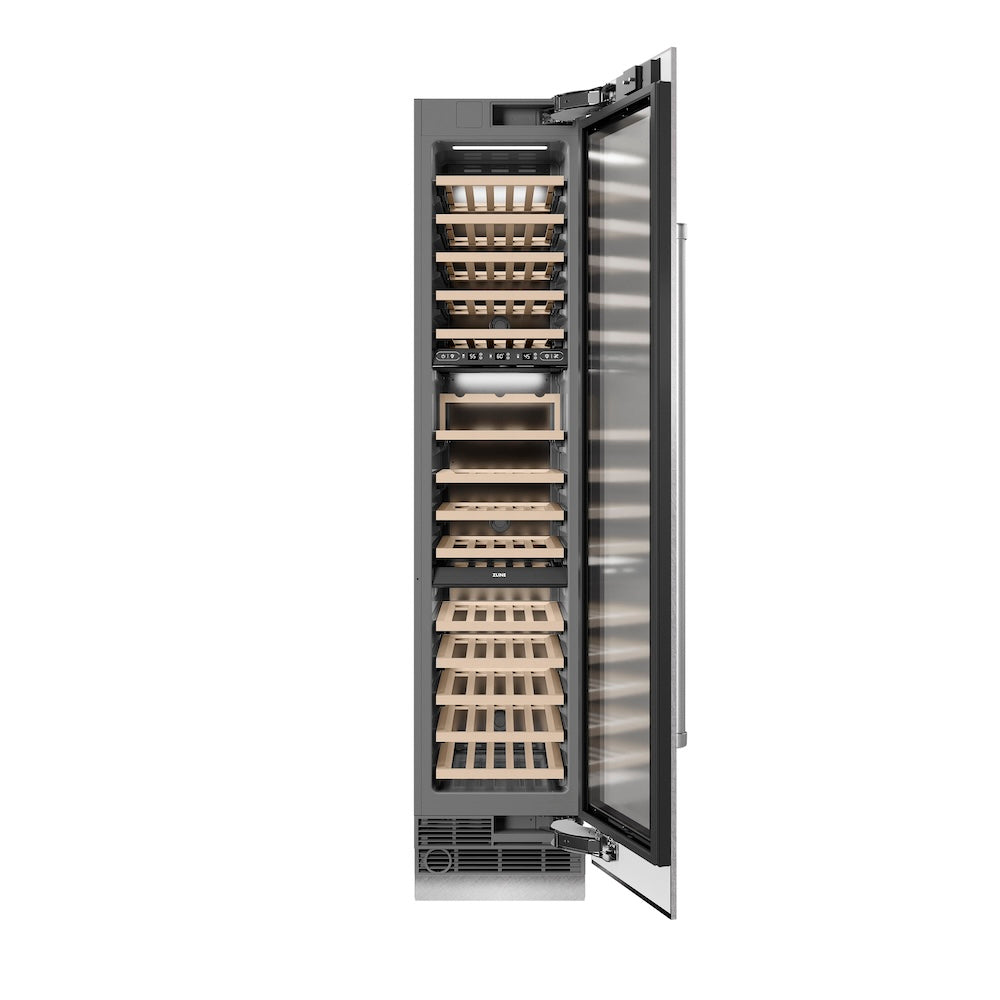 18 In. 9.0 Cu. Ft. Triple Zone 68 Bottle Right Hinge Column Wine Cooler In Satin Stainless Steel RCWVRSN18