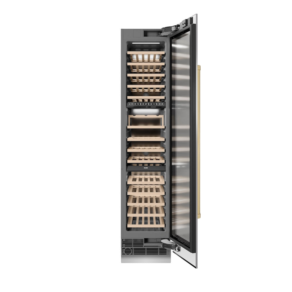Autograph Edition 18 In. 9.0 Cu. Ft. Triple Zone 68 Bottle Right Hinge Column Wine Cooler In Stainless Steel With Champagne Bronze Accents RCWVRZ30418CB