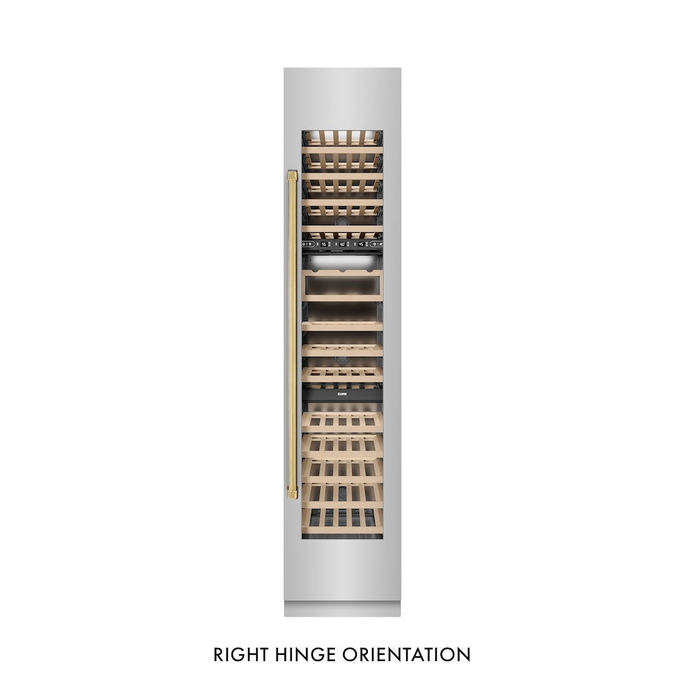 Autograph Edition 18 In. 9.0 Cu. Ft. Triple Zone 68 Bottle Right Hinge Column Wine Cooler In Stainless Steel With Polished Gold Accents RCWVRZ30418G