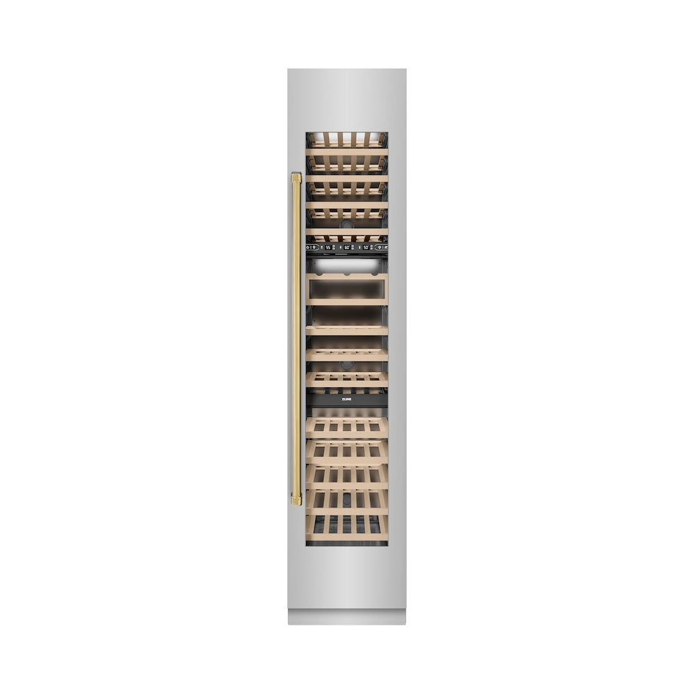 Autograph Edition 18 In. 9.0 Cu. Ft. Triple Zone 68 Bottle Right Hinge Column Wine Cooler In Stainless Steel With Polished Gold Accents RCWVRZ30418G