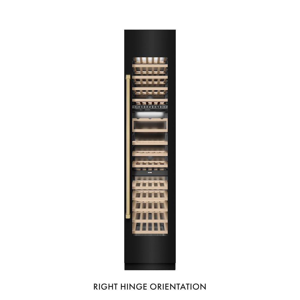Autograph Edition 18 In. 9.0 Cu. Ft. Triple Zone 68 Bottle Right Hinge Column Wine Cooler In Black Stainless Steel With Champagne Bronze Accents RCWVRZBS18CB