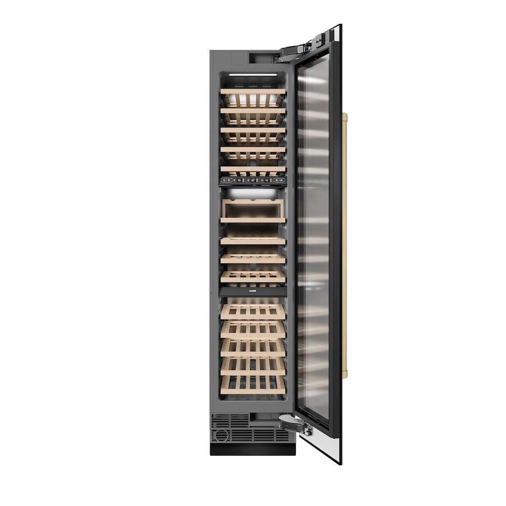 Autograph Edition 18 In. 9.0 Cu. Ft. Triple Zone 68 Bottle Right Hinge Column Wine Cooler In Black Stainless Steel With Champagne Bronze Accents RCWVRZBS18CB