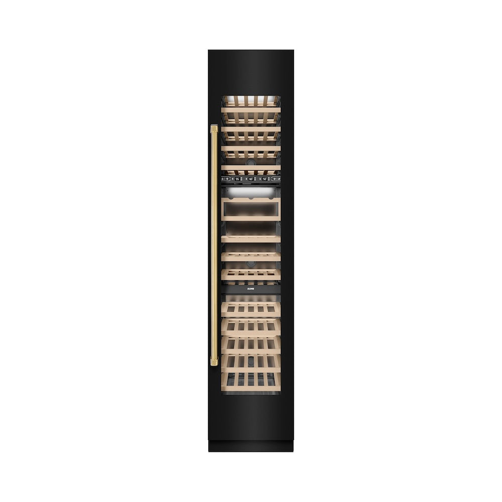 Autograph Edition 18 In. 9.0 Cu. Ft. Triple Zone 68 Bottle Right Hinge Column Wine Cooler In Black Stainless Steel With Polished Gold Accents RCWVRZBS18G