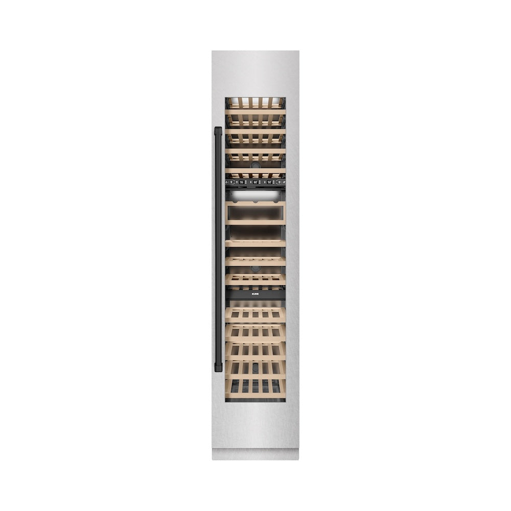 Autograph Edition 18 In. 9.0 Cu. Ft. Triple Zone 68 Bottle Right Hinge Column Wine Cooler In Satin Stainless Steel With Matte Black Accents RCWVRZSN18MB