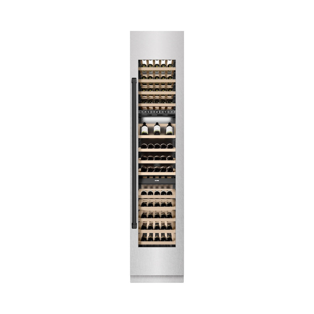 Autograph Edition 18 In. 9.0 Cu. Ft. Triple Zone 68 Bottle Right Hinge Column Wine Cooler In Satin Stainless Steel With Matte Black Accents RCWVRZSN18MB