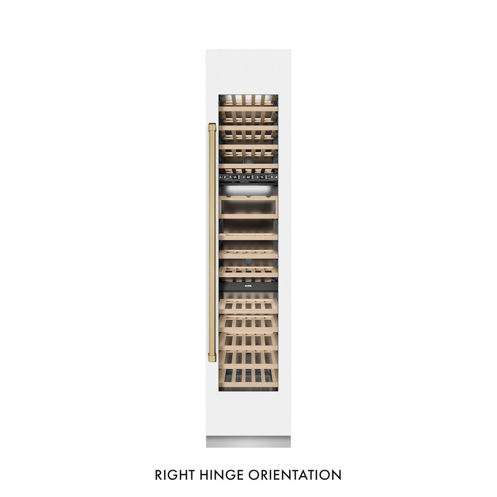 Autograph Edition 18 In. 9.0 Cu. Ft. Triple Zone 68 Bottle Right Hinge Column Wine Cooler In White Matte With Champagne Bronze Accents RCWVRZWM18CB