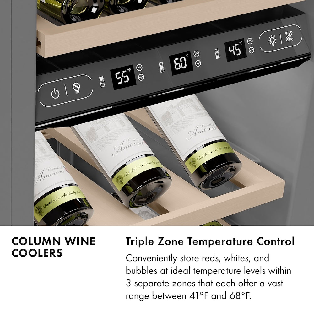 ZLINE 24 in. 12.4 cu. ft. Triple Zone 100 Bottle Column Wine Cooler in White Matte (RCWV-WM-24) RCWVWM24