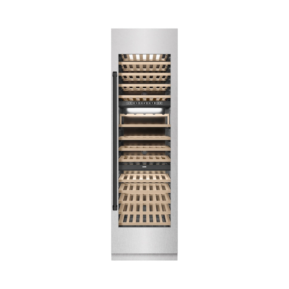 ZLINE Autograph Edition 24 in. 12.4 cu. ft. Triple Zone 100 Bottle Column Wine Cooler in Satin Stainless Steel and Matte Black Accents (RCWVZ-SN-24-MB) RCWVZSN24MB