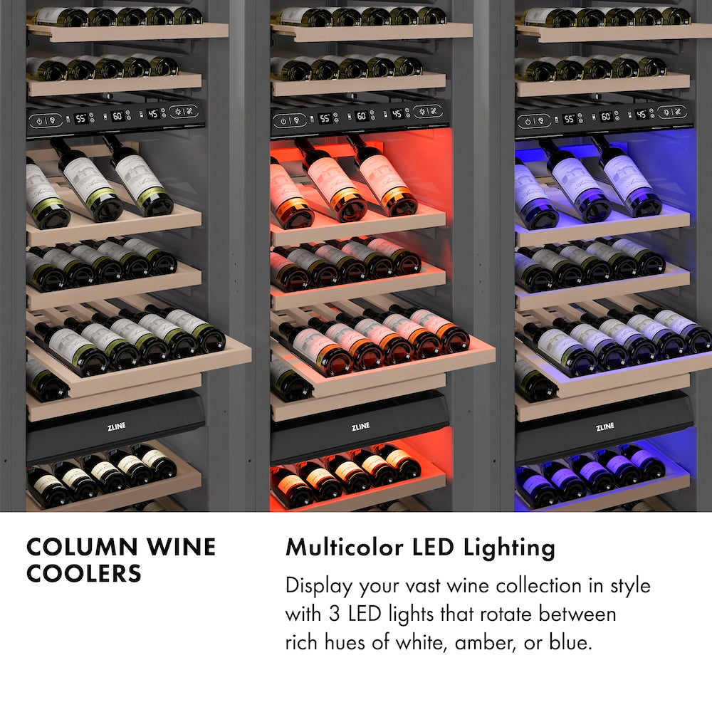 ZLINE Autograph Edition 24 in. 12.4 cu. ft. Triple Zone 100 Bottle Column Wine Cooler in Satin Stainless Steel and Matte Black Accents (RCWVZ-SN-24-MB) RCWVZSN24MB