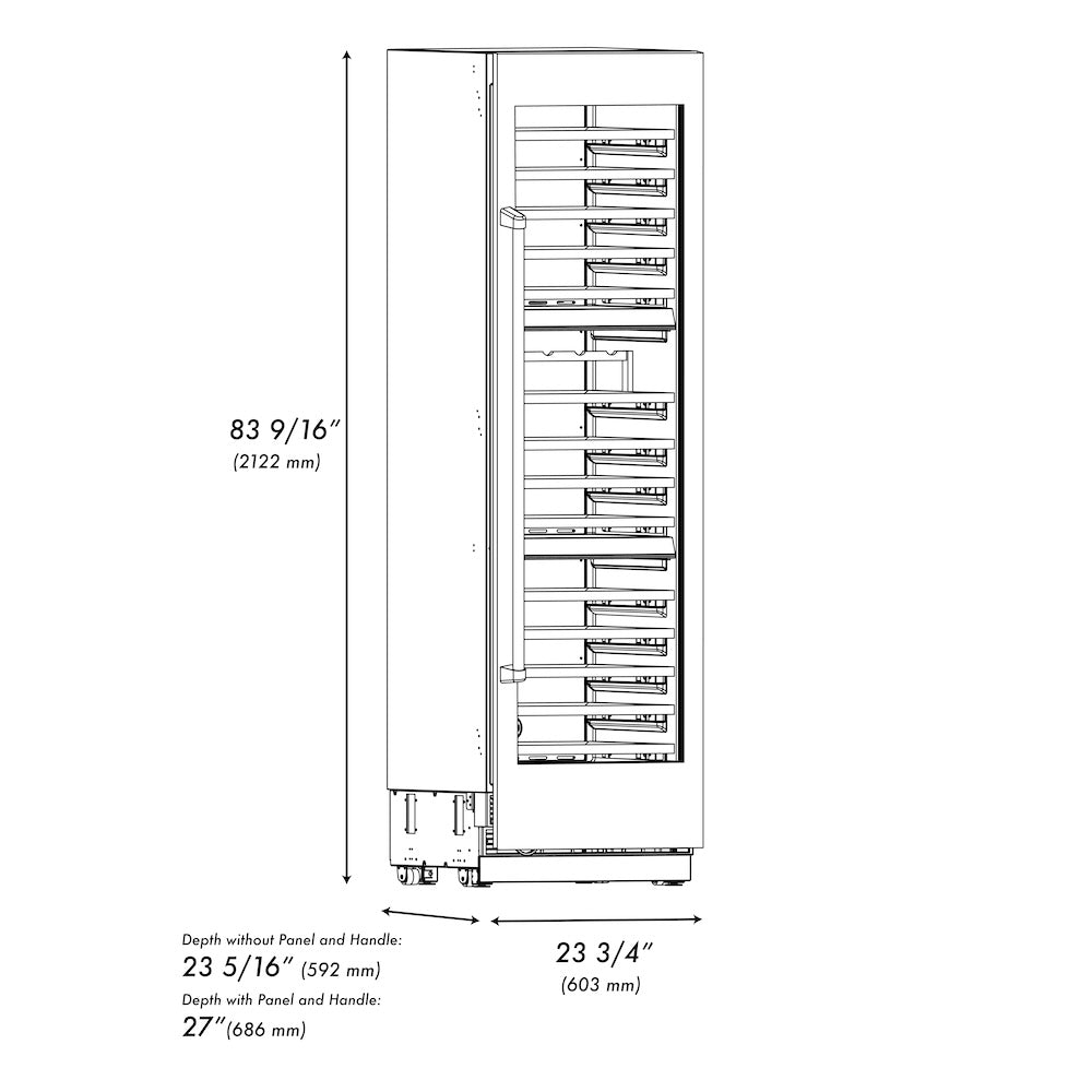 ZLINE Autograph Edition 24 in. 12.4 cu. ft. Triple Zone 100 Bottle Column Wine Cooler in Satin Stainless Steel and Matte Black Accents (RCWVZ-SN-24-MB) RCWVZSN24MB