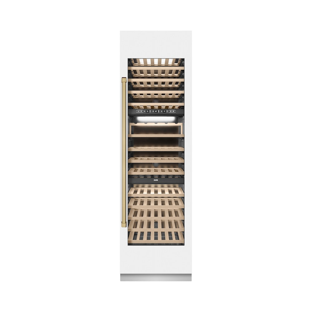 Autograph Edition 24 In. 12.4 Cu. Ft. Triple Zone 100 Bottle Column Wine Cooler In White Matte And Champagne Bronze Accents RCWVZWM24CB