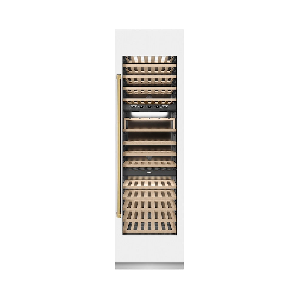 Autograph Edition 24 In. 12.4 Cu. Ft. Triple Zone 100 Bottle Column Wine Cooler In White Matte And Polished Gold Accents RCWVZWM24G