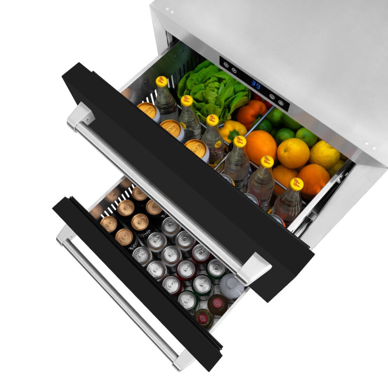 24 In. Touchstone 168 Can Outdoor-rated Dual Refrigerator Drawer With Black Matte Doors RDSOBLM24