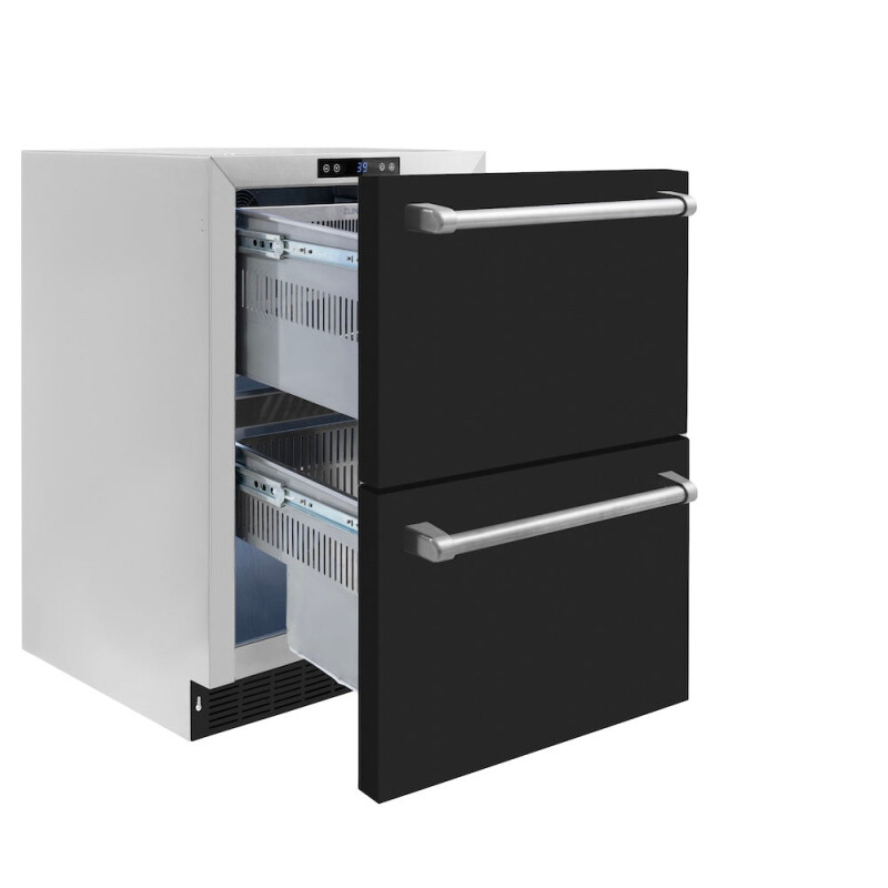 24 In. Touchstone 168 Can Outdoor-rated Dual Refrigerator Drawer With Black Matte Doors RDSOBLM24