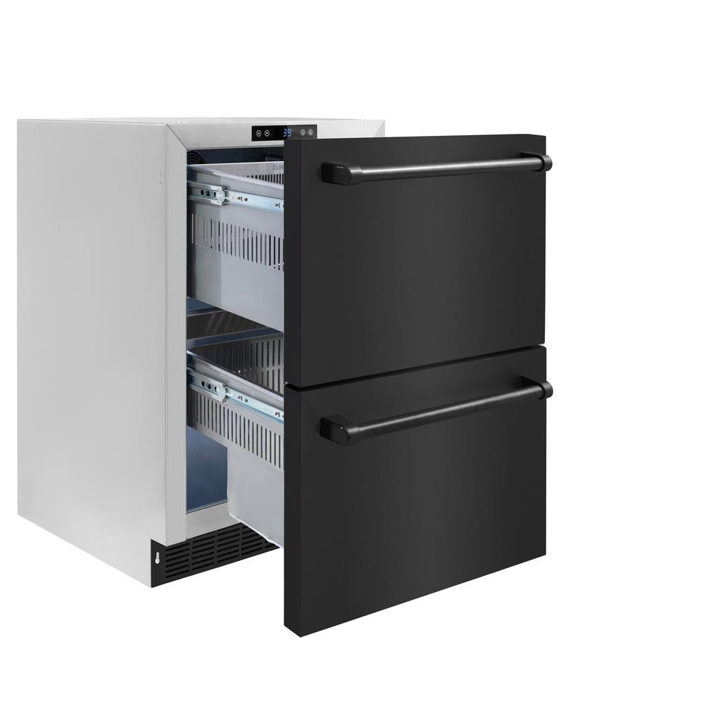 24 In. Touchstone 168 Can Outdoor-rated Dual Refrigerator Drawer With Black Stainless Steel Doors RDSOBS24