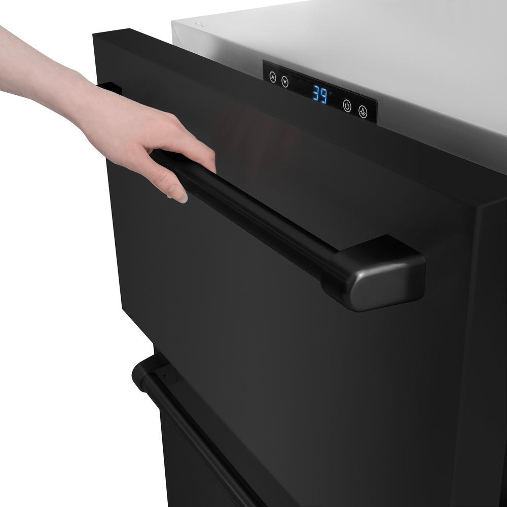 24 In. Touchstone 168 Can Outdoor-rated Dual Refrigerator Drawer With Black Stainless Steel Doors RDSOBS24