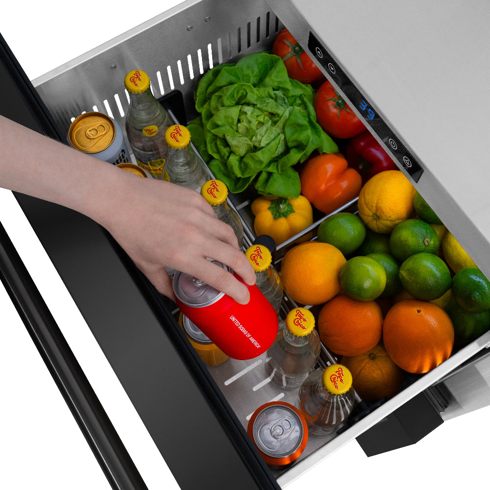 24 In. Touchstone 168 Can Outdoor-rated Dual Refrigerator Drawer With Black Stainless Steel Doors RDSOBS24