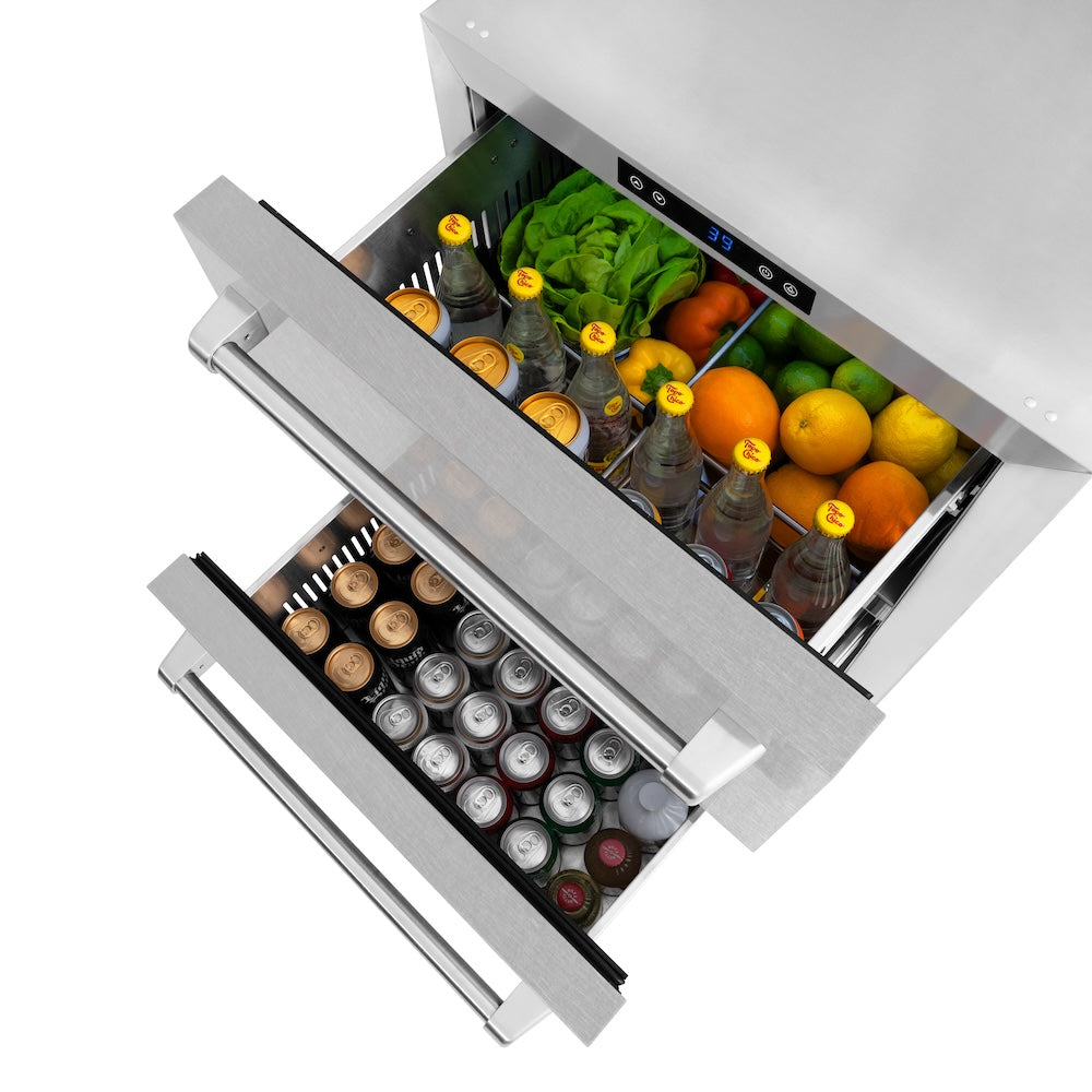24 In. Touchstone 168 Can Outdoor-rated Dual Refrigerator Drawer With Satin Stainless Steel Doors RDSOSN24
