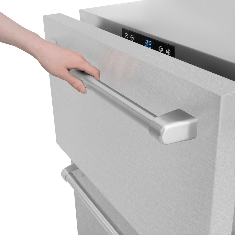 24 In. Touchstone 168 Can Outdoor-rated Dual Refrigerator Drawer With Satin Stainless Steel Doors RDSOSN24