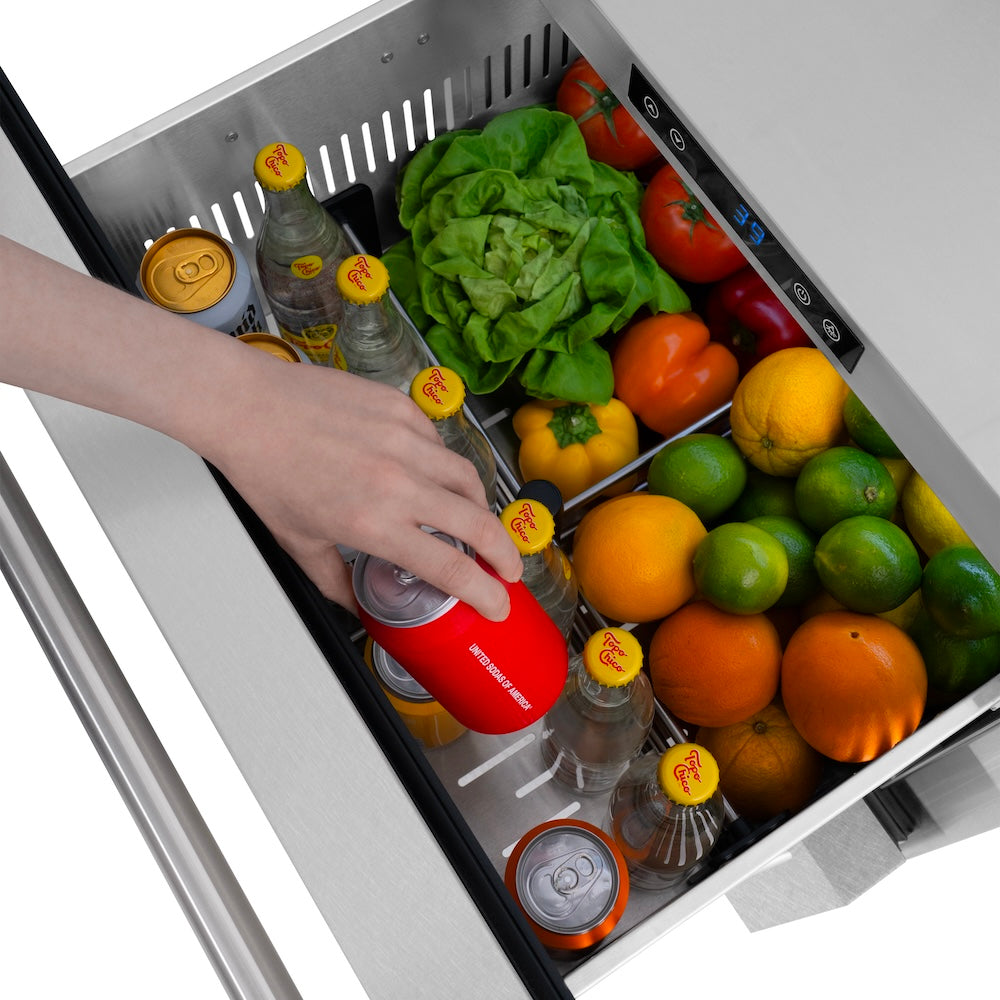 24 In. Touchstone 168 Can Outdoor-rated Dual Refrigerator Drawer With Satin Stainless Steel Doors RDSOSN24