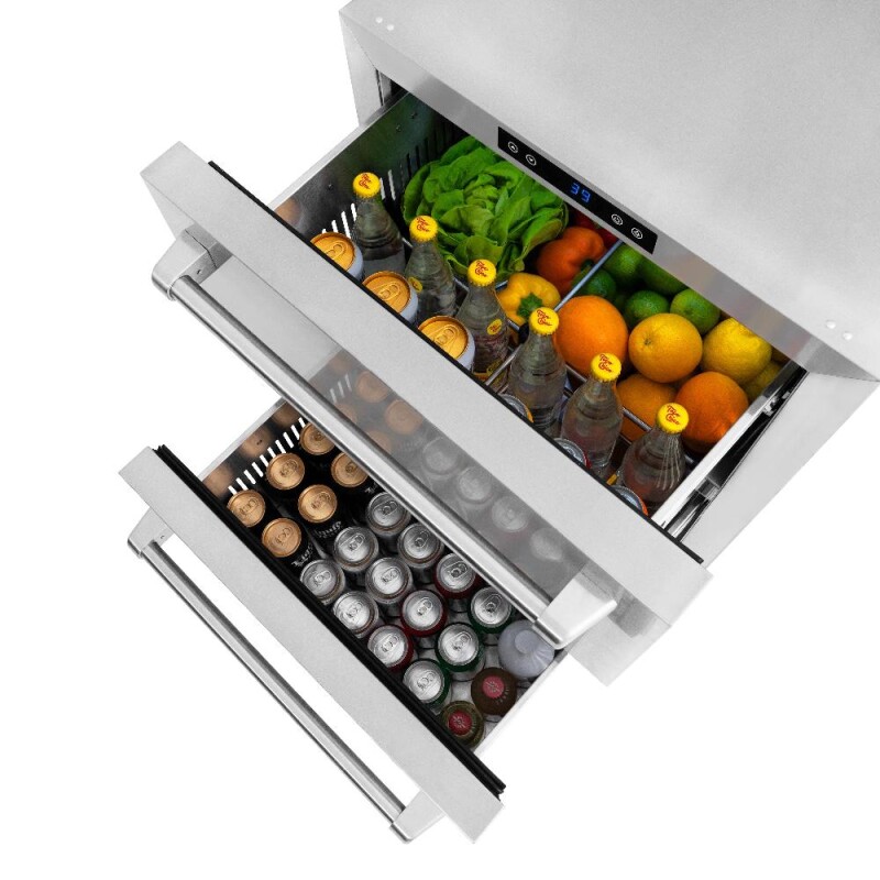 24 In. Touchstone 168 Can Outdoor-rated Dual Refrigerator Drawer With Stainless Steel Doors RDSOST24