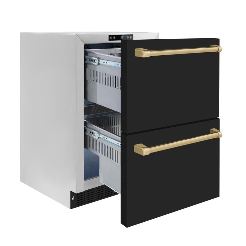 Autograph Edition 24 In. Touchstone 168 Can Outdoor-rated Dual Refrigerator Drawer With Black Matte Doors And Champagne Bronze Handles RDSOZBLM24CB