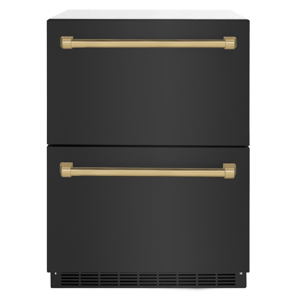 Autograph Edition 24 In. Touchstone 168 Can Outdoor-rated Dual Refrigerator Drawer With Black Stainless Steel Doors And Champagne Bronze Handles RDSOZBS24CB