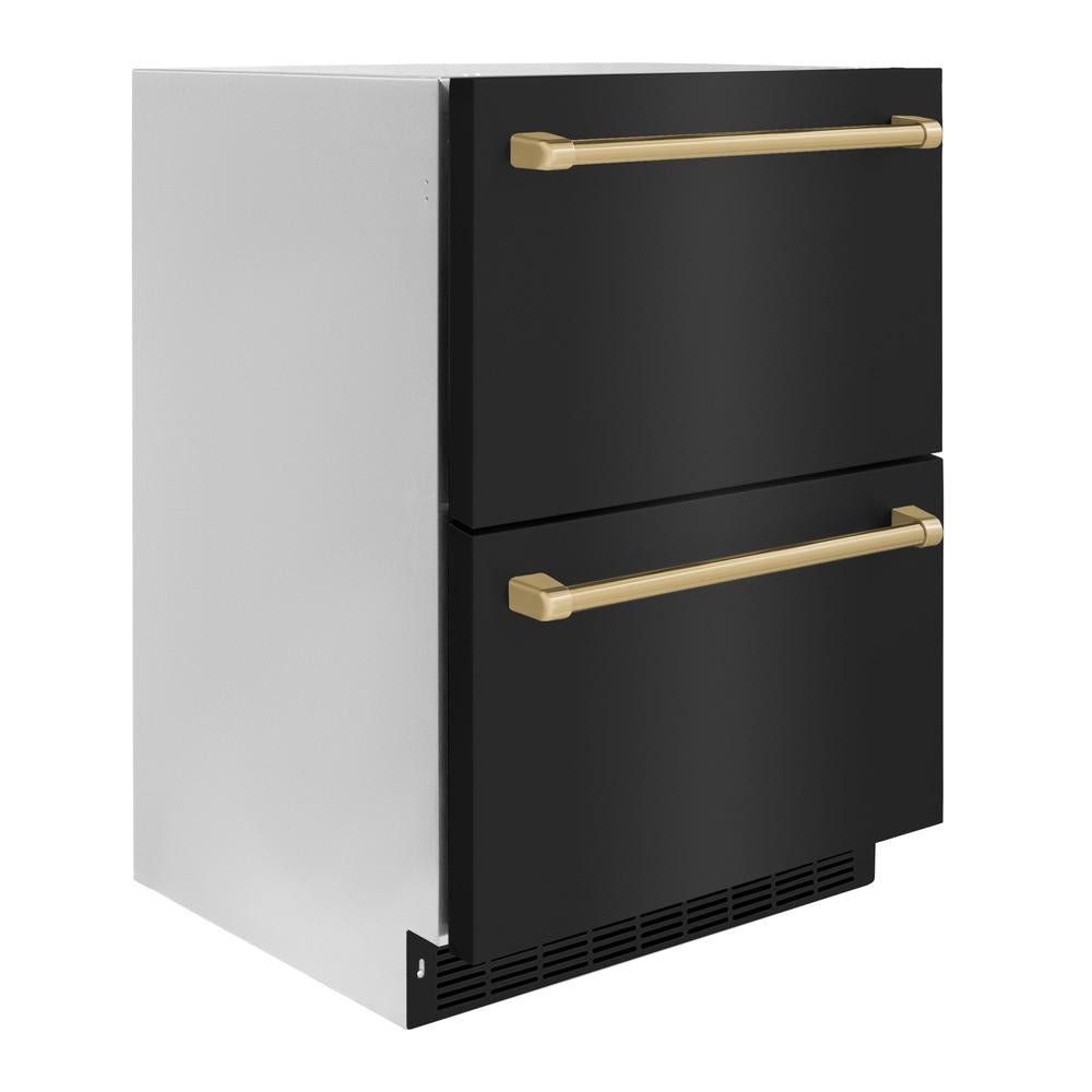 Autograph Edition 24 In. Touchstone 168 Can Outdoor-rated Dual Refrigerator Drawer With Black Stainless Steel Doors And Champagne Bronze Handles RDSOZBS24CB