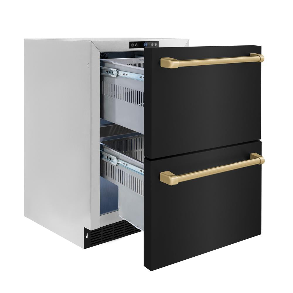 Autograph Edition 24 In. Touchstone 168 Can Outdoor-rated Dual Refrigerator Drawer With Black Stainless Steel Doors And Champagne Bronze Handles RDSOZBS24CB