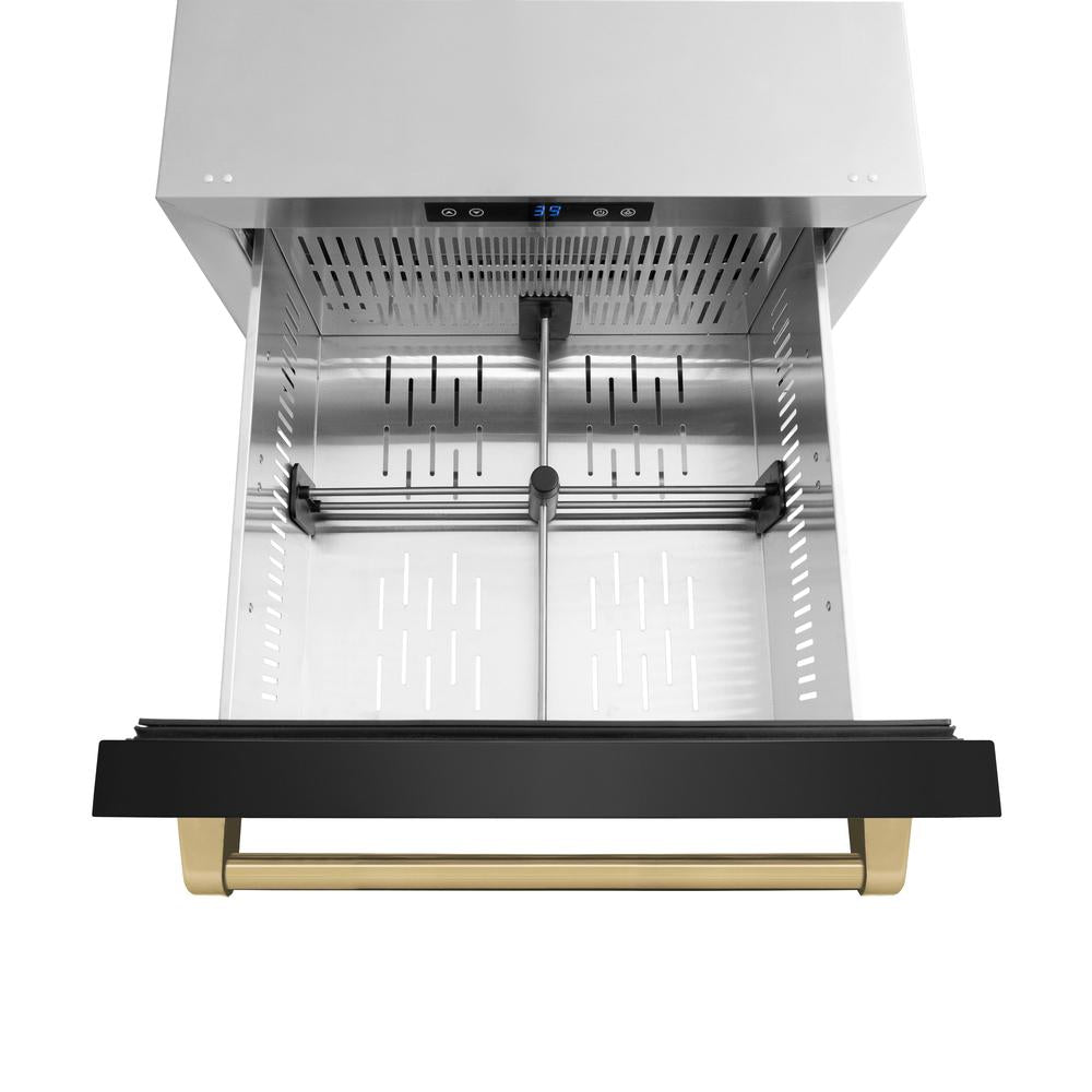 Autograph Edition 24 In. Touchstone 168 Can Outdoor-rated Dual Refrigerator Drawer With Black Stainless Steel Doors And Champagne Bronze Handles RDSOZBS24CB