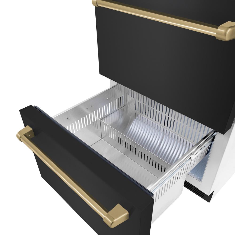 Autograph Edition 24 In. Touchstone 168 Can Outdoor-rated Dual Refrigerator Drawer With Black Stainless Steel Doors And Champagne Bronze Handles RDSOZBS24CB