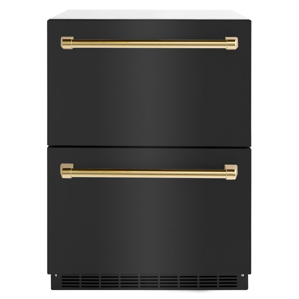 Autograph Edition 24 In. Touchstone 168 Can Outdoor-rated Dual Refrigerator Drawer With Black Stainless Steel Doors And Polished Gold Handles RDSOZBS24G