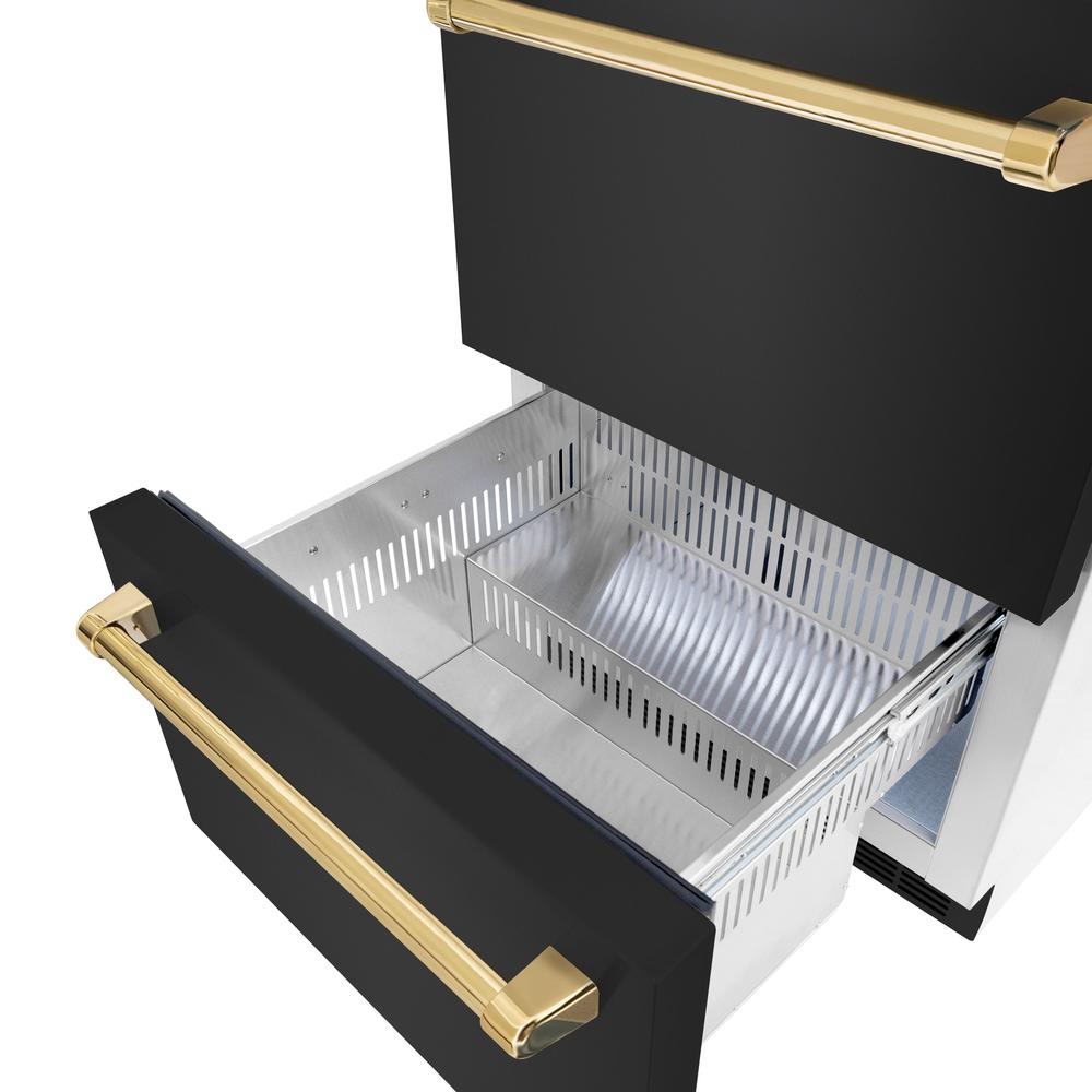 Autograph Edition 24 In. Touchstone 168 Can Outdoor-rated Dual Refrigerator Drawer With Black Stainless Steel Doors And Polished Gold Handles RDSOZBS24G