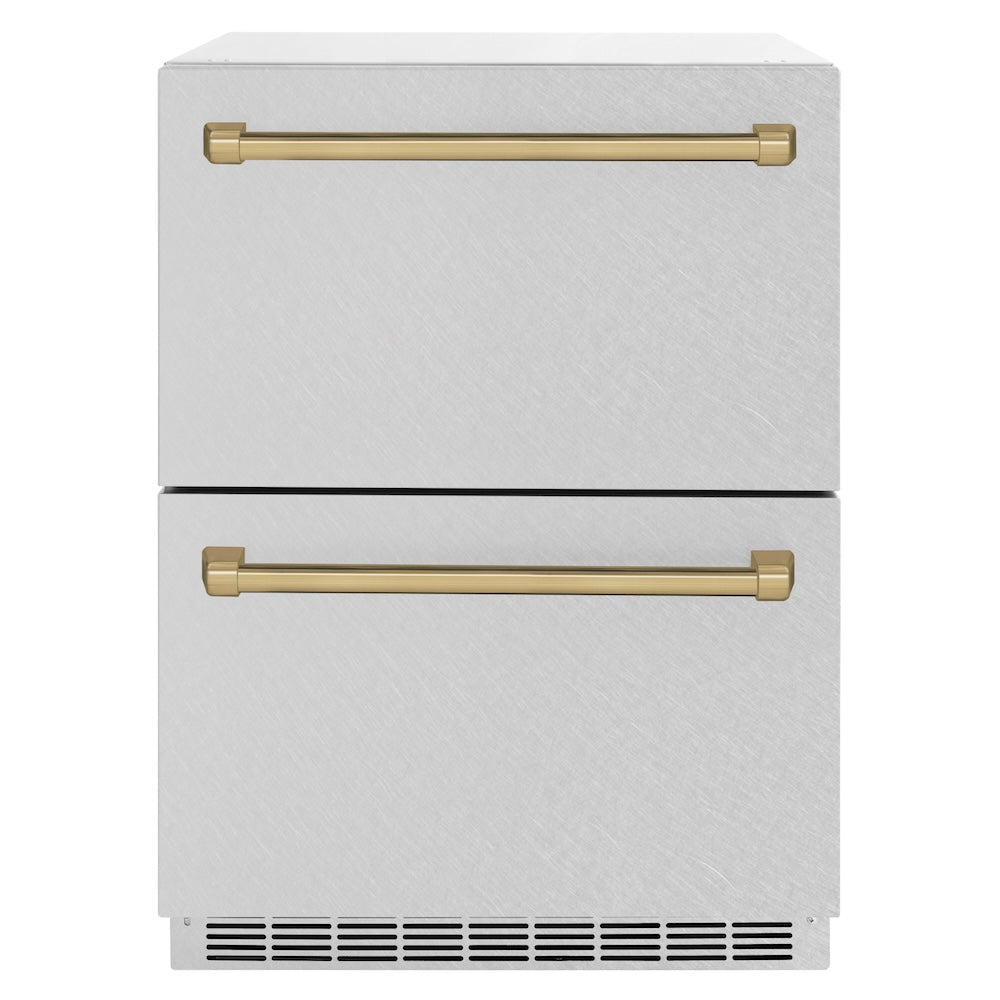 Autograph Edition 24 In. Touchstone 168 Can Outdoor-rated Dual Refrigerator Drawer With Satin Stainless Steel Doors And Champagne Bronze Handles RDSOZSN24CB