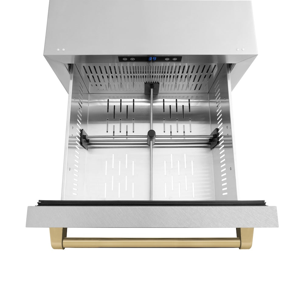 Autograph Edition 24 In. Touchstone 168 Can Outdoor-rated Dual Refrigerator Drawer With Satin Stainless Steel Doors And Champagne Bronze Handles RDSOZSN24CB