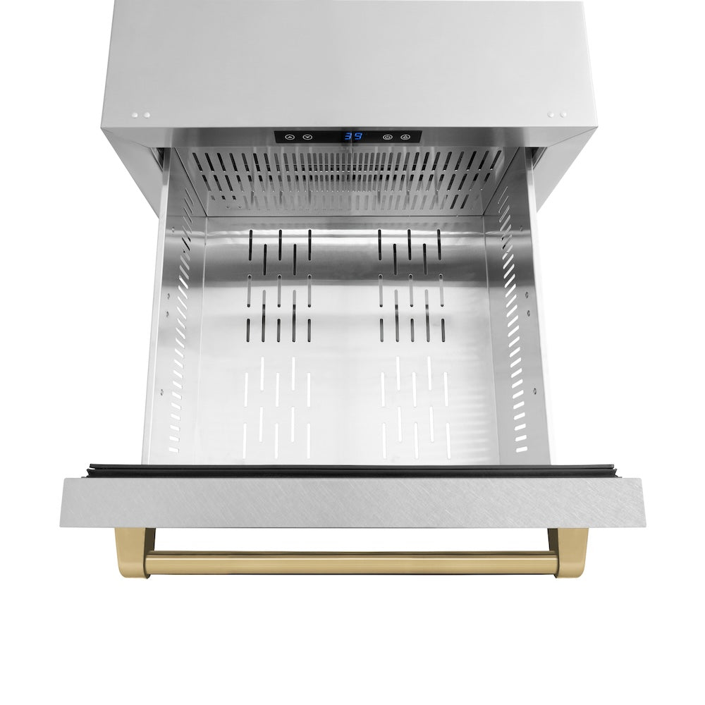Autograph Edition 24 In. Touchstone 168 Can Outdoor-rated Dual Refrigerator Drawer With Satin Stainless Steel Doors And Champagne Bronze Handles RDSOZSN24CB