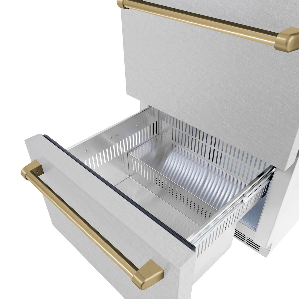 Autograph Edition 24 In. Touchstone 168 Can Outdoor-rated Dual Refrigerator Drawer With Satin Stainless Steel Doors And Champagne Bronze Handles RDSOZSN24CB