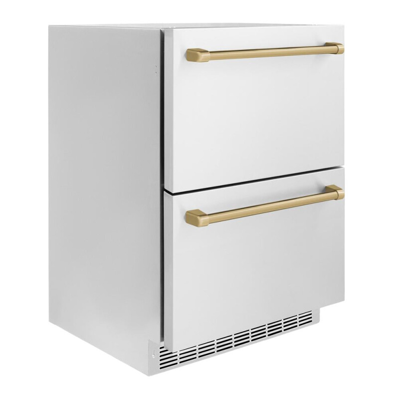 Autograph Edition 24 In. Touchstone 168 Can Outdoor-rated Dual Refrigerator Drawer With Stainless Steel Doors And Champagne Bronze Handles RDSOZST24CB