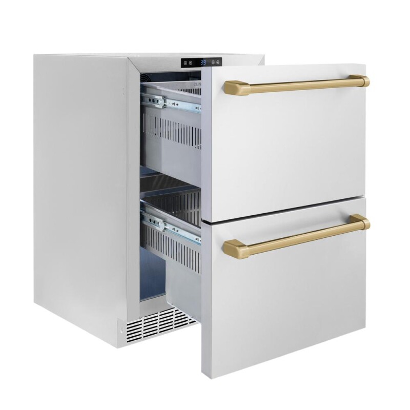 Autograph Edition 24 In. Touchstone 168 Can Outdoor-rated Dual Refrigerator Drawer With Stainless Steel Doors And Champagne Bronze Handles RDSOZST24CB