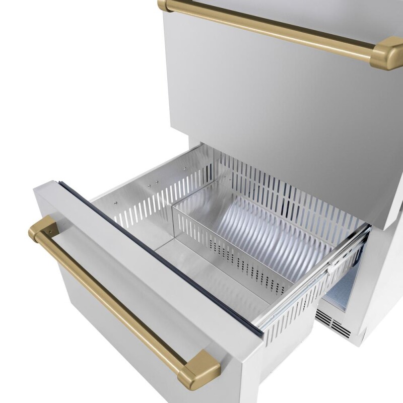 Autograph Edition 24 In. Touchstone 168 Can Outdoor-rated Dual Refrigerator Drawer With Stainless Steel Doors And Champagne Bronze Handles RDSOZST24CB
