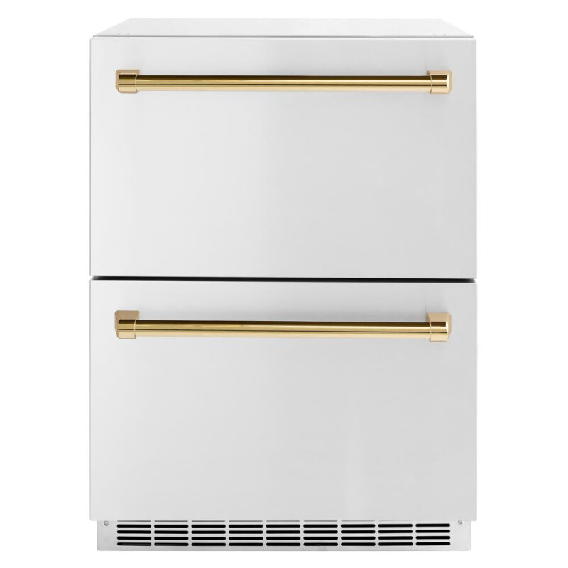Autograph Edition 24 In. Touchstone 168 Can Outdoor-rated Dual Refrigerator Drawer With Stainless Steel Doors And Polished Gold Handles RDSOZST24G