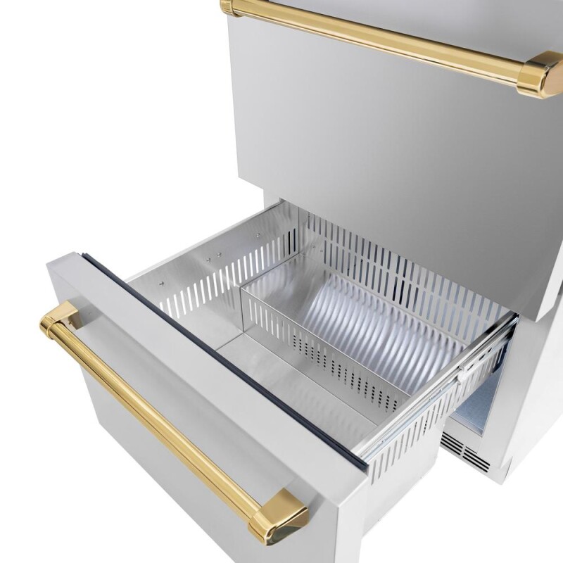Autograph Edition 24 In. Touchstone 168 Can Outdoor-rated Dual Refrigerator Drawer With Stainless Steel Doors And Polished Gold Handles RDSOZST24G