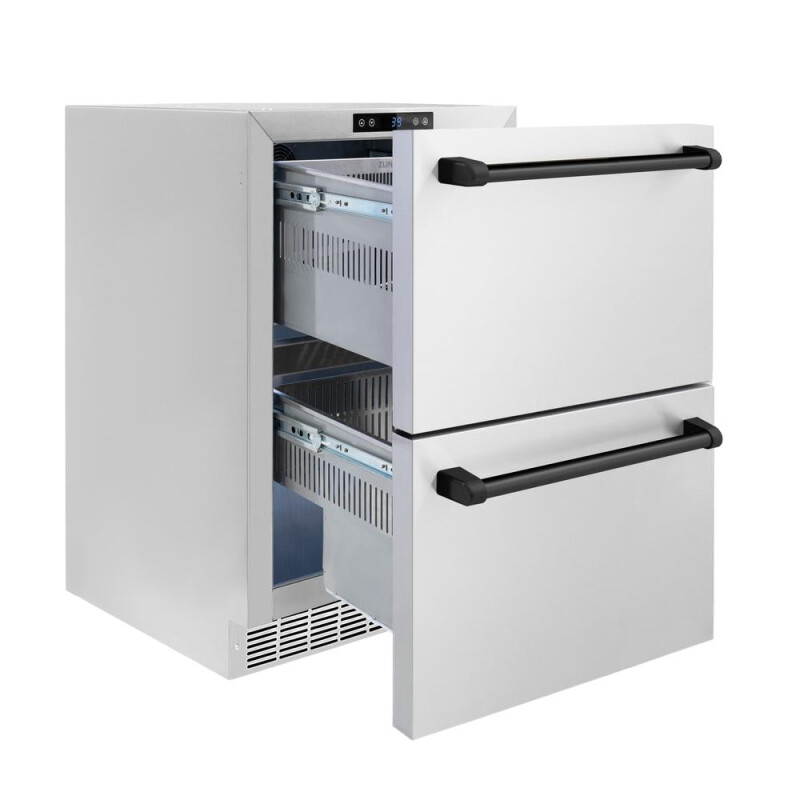 Autograph Edition 24 In. Touchstone 168 Can Outdoor-rated Dual Refrigerator Drawer With Stainless Steel Doors And Matte Black Handles RDSOZST24MB