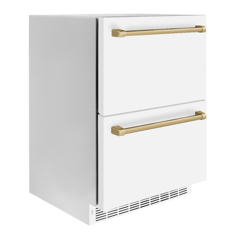 Autograph Edition 24 In. Touchstone 168 Can Outdoor-rated Dual Refrigerator Drawer With White Matte Doors And Champagne Bronze Handles RDSOZWM24CB