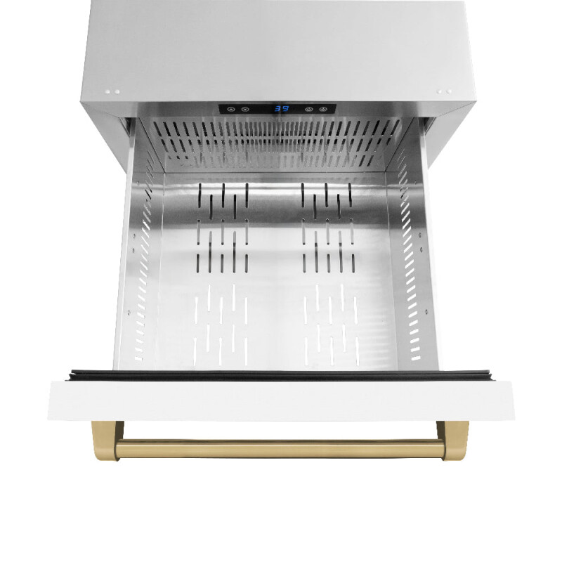 Autograph Edition 24 In. Touchstone 168 Can Outdoor-rated Dual Refrigerator Drawer With White Matte Doors And Champagne Bronze Handles RDSOZWM24CB