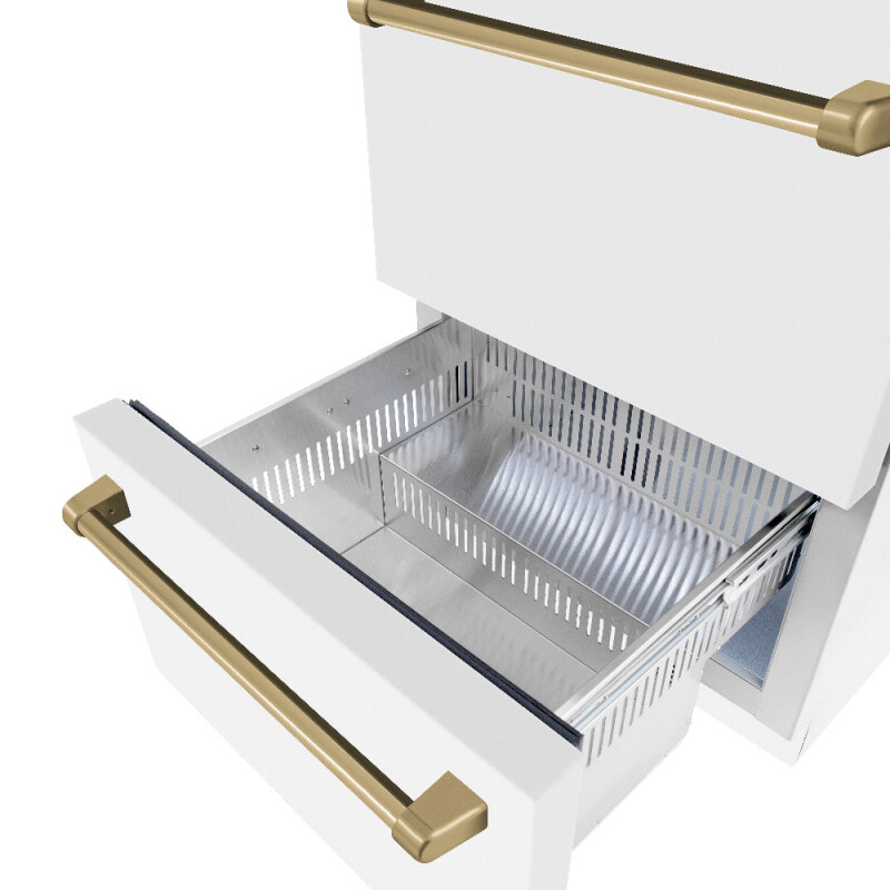 Autograph Edition 24 In. Touchstone 168 Can Outdoor-rated Dual Refrigerator Drawer With White Matte Doors And Champagne Bronze Handles RDSOZWM24CB