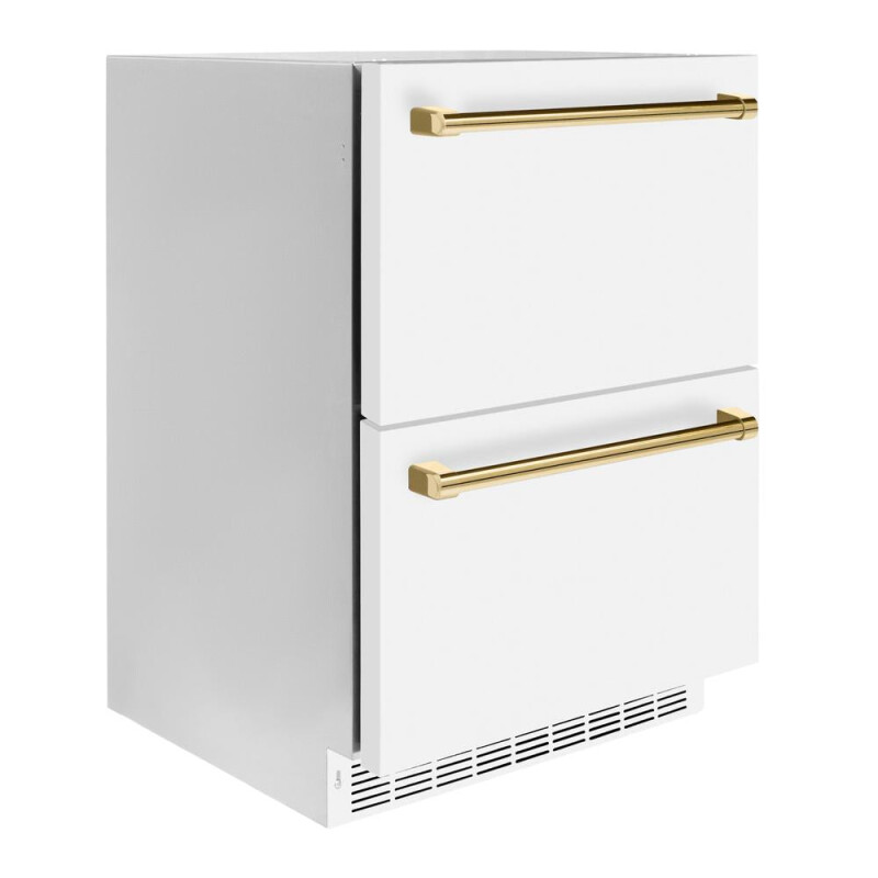 Autograph Edition 24 in. Touchstone 168 Can Outdoor-Rated Dual Refrigerator Drawer with White Matte Doors and Polished Gold Handles RDSOZWM24G