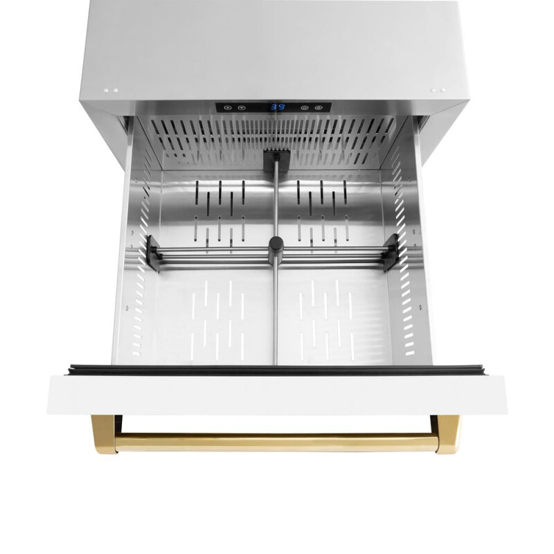 Autograph Edition 24 in. Touchstone 168 Can Outdoor-Rated Dual Refrigerator Drawer with White Matte Doors and Polished Gold Handles RDSOZWM24G
