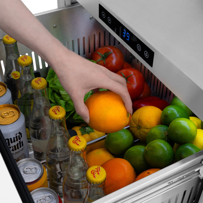 Autograph Edition 24 in. Touchstone 168 Can Outdoor-Rated Dual Refrigerator Drawer with White Matte Doors and Polished Gold Handles RDSOZWM24G