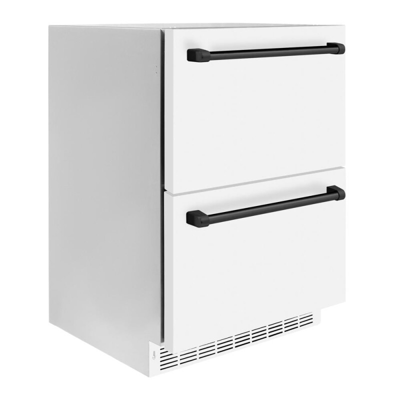 Autograph Edition 24 In. Touchstone 168 Can Outdoor-rated Dual Refrigerator Drawer With White Matte Doors And Matte Black Handles RDSOZWM24MB